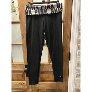 Victorias Secret PINK Bling Foldover Capri Yoga Leggings Sz M Black‎ Y2K